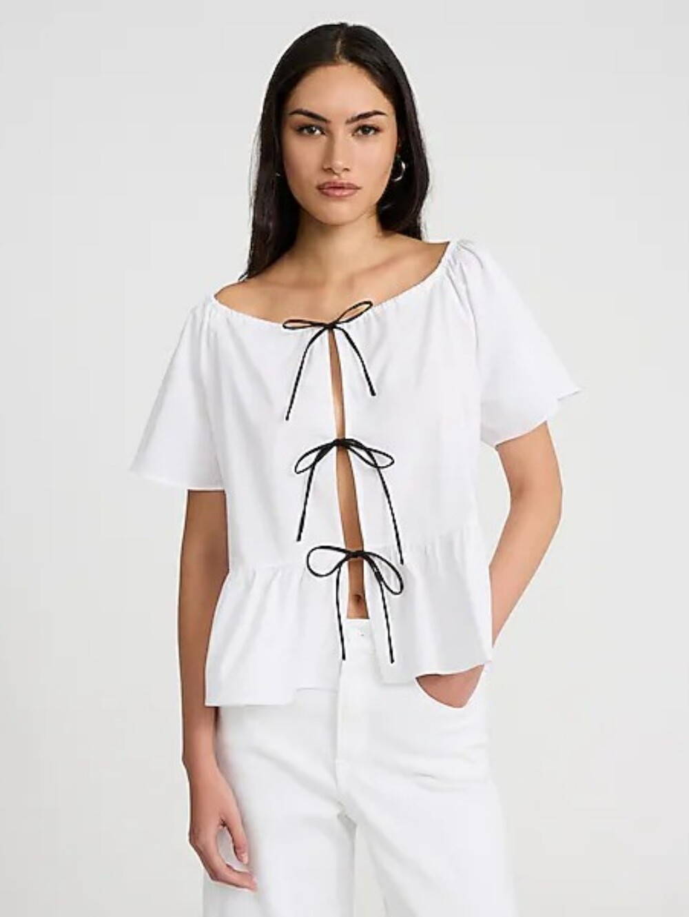 Peplum White Top With Black Bows Size Small - NWT
